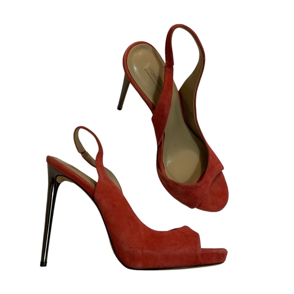 BCBGMaxAzria 8 suede leather peep toe heeled sandals